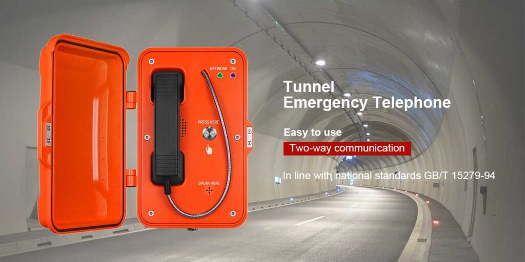 Tunnel emergency telephone with orange weatherproof housing